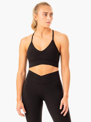 Women's Ryderwear Women Sports Bra Serene Cross Over Sports Bra Black | NZ2281CE