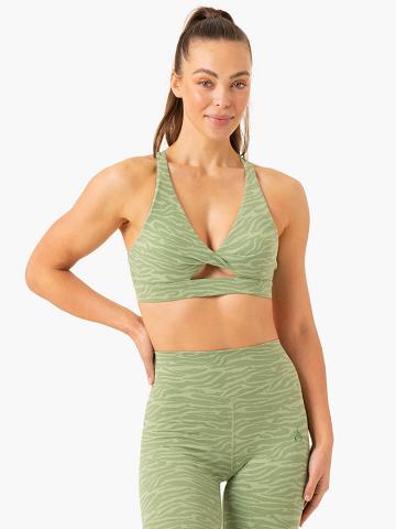 Women's Ryderwear Women Sports Bra Transform Twist Sports Bra Jade Green Zebra | NZ2238TV