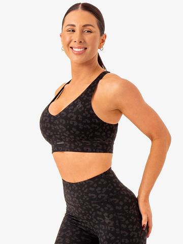 Women's Ryderwear Women Sports Bra Ultra V-Neck Sports Bra Black Leopard | NZ2495DN