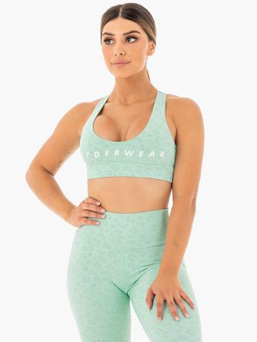 Women's Ryderwear Women Sports Bra Wild Cross Over Sports Bra Turquoise Leopard | NZ2328BC