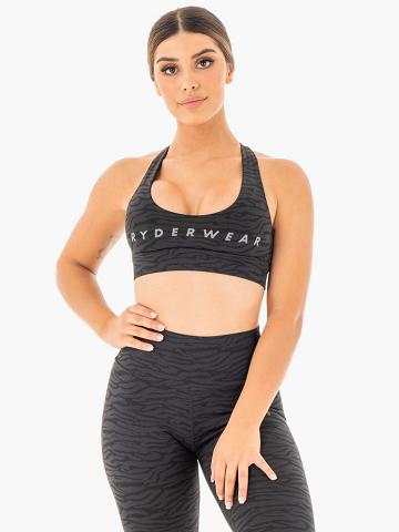 Women's Ryderwear Women Sports Bra Wild Cross Over Sports Bra Black Zebra | NZ2479EX