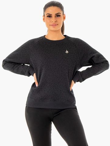 Women's Ryderwear Women Sweaters Adapt Boyfriend Sweaters Black Leopard | NZ2627SO