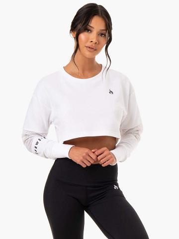 Women's Ryderwear Women Sweaters Amazon Mesh Cropped Sweaters White | NZ2570HK