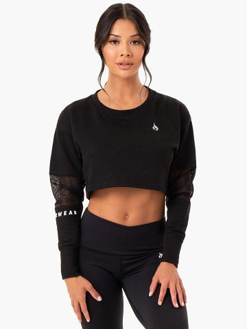 Women's Ryderwear Women Sweaters Amazon Mesh Cropped Sweaters Black | NZ2597GL