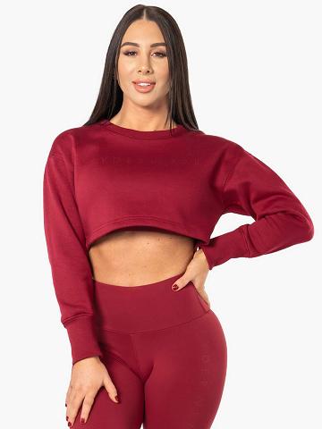 Women's Ryderwear Women Sweaters Elevate Cropped Sweaters Berry Red | NZ2569JJ