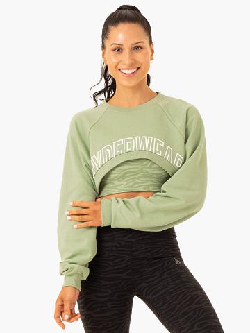 Women's Ryderwear Women Sweaters Emerge Super Crop Sweaters Jade Green | NZ2651YU