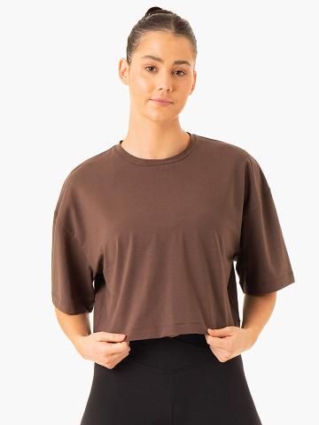 Women's Ryderwear Women T Shirts Balance Oversized Tee T Shirts Chocolate | NZ2765HK