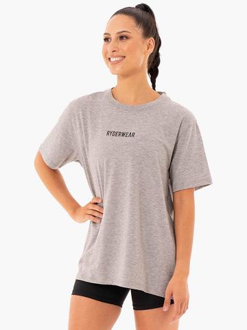 Women's Ryderwear Women T Shirts Define Long Line T Shirts Grey Marl | NZ2704YU