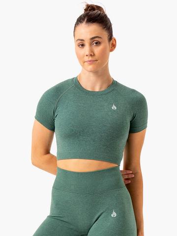 Women's Ryderwear Women T Shirts Essential Seamless Tee T Shirts Green Marl | NZ2801BC