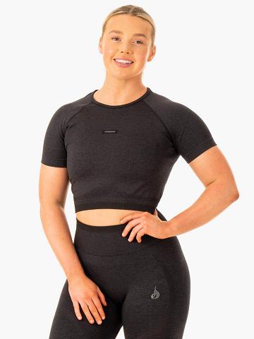 Women's Ryderwear Women T Shirts Excel Seamless T Shirts Black Marl | NZ2752WY