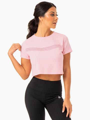 Women's Ryderwear Women T Shirts Hybrid Mesh Tee T Shirts Pink | NZ2708WY