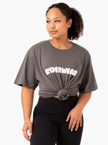 Women's Ryderwear Women T Shirts Icon Oversized T Shirts Charcoal | NZ2776TV