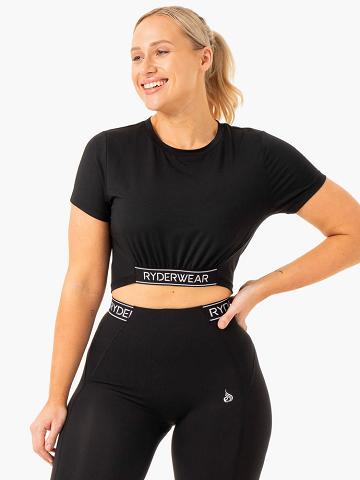 Women's Ryderwear Women T Shirts Level Up Cropped T Shirts Black | NZ2782NB