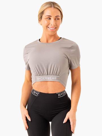 Women's Ryderwear Women T Shirts Level Up Cropped T Shirts Steel Grey | NZ2783HK