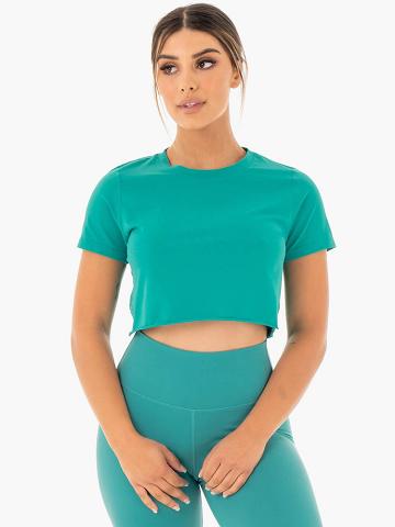 Women's Ryderwear Women T Shirts Motion Cropped T Shirts Teal | NZ2682QZ