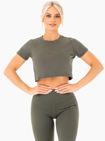 Women's Ryderwear Women T Shirts Motion Cropped T Shirts Khaki | NZ2685BC