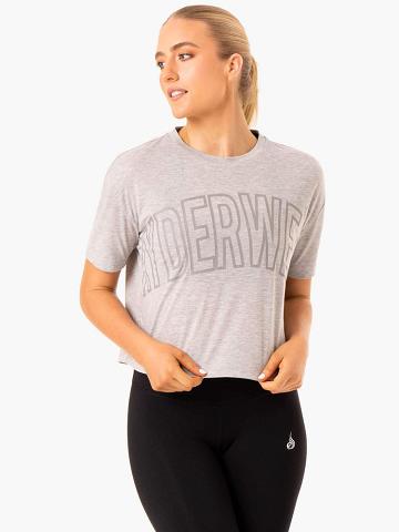 Women's Ryderwear Women T Shirts Replay Boxy Tee T Shirts Grey Marl | NZ2719OR