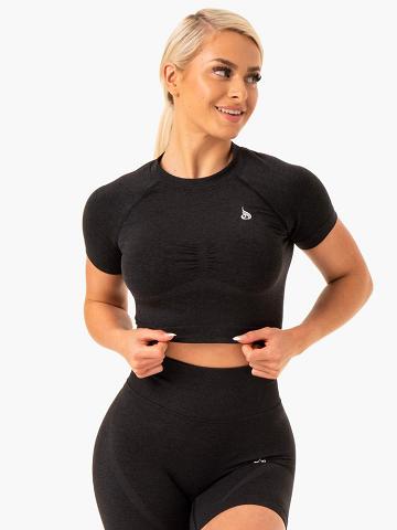 Women's Ryderwear Women T Shirts Sculpt Seamless T Shirts Black Marl | NZ2713GL