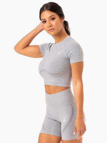 Women's Ryderwear Women T Shirts Sculpt Seamless T Shirts Grey Marl | NZ2714FM