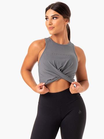 Women's Ryderwear Women Tanks Adapt Twist Cropped Tanks Grey | NZ2979GL