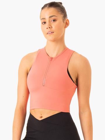 Women's Ryderwear Women Tanks Embody Zip Up Crop Tanks Rose Pink | NZ2814AP