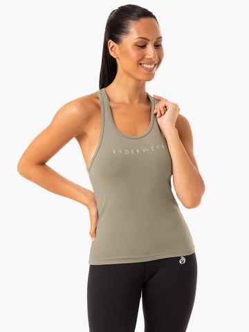 Women's Ryderwear Women Tanks Hype Racer Back Tanks Khaki | NZ2949KI