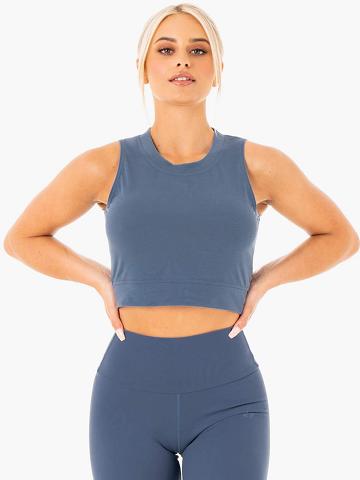 Women's Ryderwear Women Tanks Motion Crop Top Tanks Steel Blue | NZ3004IS