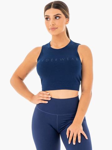 Women's Ryderwear Women Tanks Motion Crop Top Tanks Navy | NZ3014BC