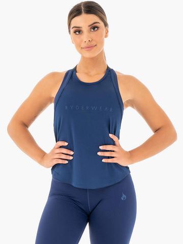 Women's Ryderwear Women Tanks Motion Slinky T-Back Tanks Navy | NZ3013NB