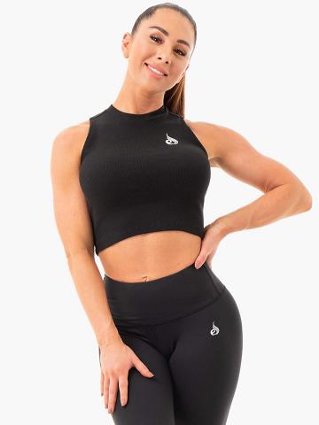 Women's Ryderwear Women Tanks Ribbed Crop Tanks Black | NZ3027AP