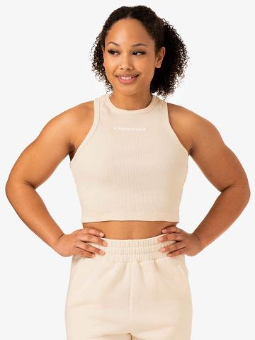 Women's Ryderwear Women Tanks Sideline Rib Crop Tanks Vanilla | NZ2818UT